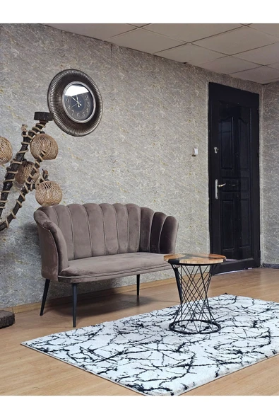 İkili Siyah Boyalı Sivriltme Ayak Kahverengi Döşeme Papatya Çay Seti Koltuk Takımı , Balkon, Salon, Ofis, Cafe Koltuk Takımı - Resim 2