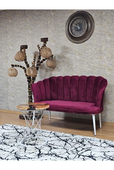 İkili Beyaz Boyalı Sivriltme Ayak Bordo Döşeme Papatya Çay Seti Koltuk Takımı , Balkon, Salon, Ofis, Cafe Koltuk Takımı - Resim 4