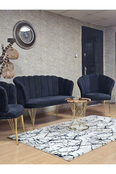Gold Kaplama Tel Ayak Siyah Döşeme Papatya Çay Seti Koltuk Takımı , Balkon, Salon, Ofis, Cafe Koltuk Takımı - Resim 5