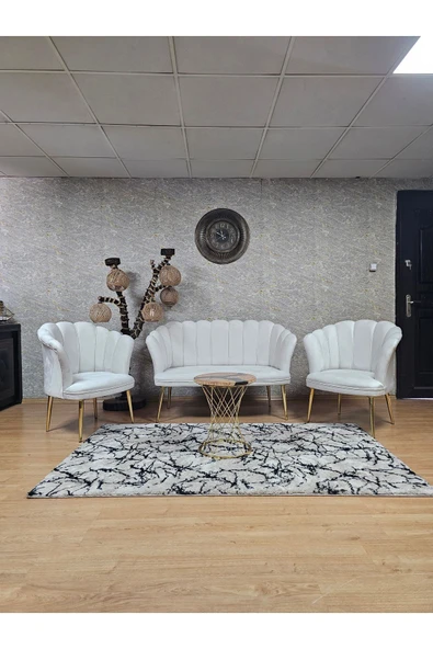 Gold Kaplama Sivriltme Ayak Krem Döşeme Papatya Çay Seti Koltuk Takımı , Balkon, Salon, Ofis, Cafe Koltuk Takımı