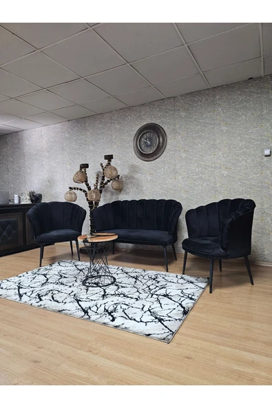 Siyah Boyalı Sivriltme Ayak Siyah Döşeme Papatya Çay Seti Koltuk Takımı , Balkon, Salon, Ofis, Cafe Koltuk Takımı - 6