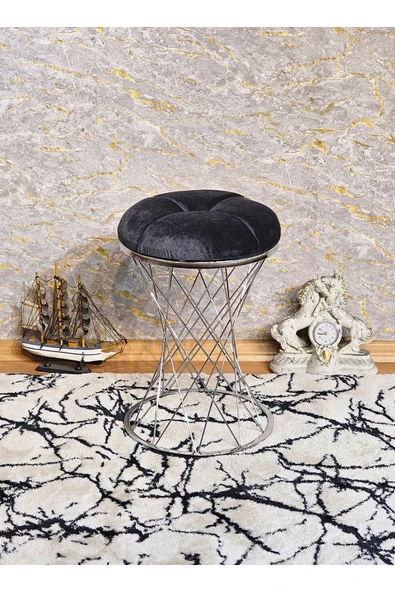 Yuvarlak Krom Kaplama Pota - Füme Babyface Kumaş Puf , Bench , Puf Oturak , Bench , Ayak Ucu Oturak , Tabure , Makyaj Oturak - 5