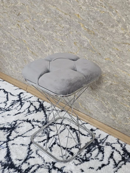 Kare Krom  Kaplama  Pota - Gri Babyface Kumaş  Puf , Bench , Puf Oturak , Bench , Ayak Ucu Oturak , Tabure , Makyaj Oturak - Resim 3