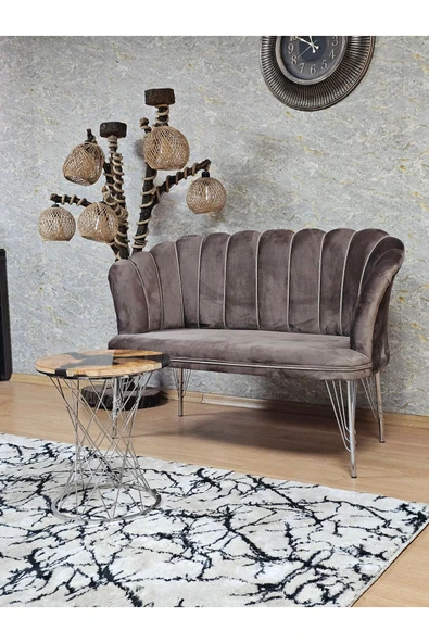 İkili Krom Tel Ayak Kahverengi Döşeme Papatya Çay Seti Koltuk Takımı , Balkon, Salon, Ofis, Cafe Koltuk Takımı - 3