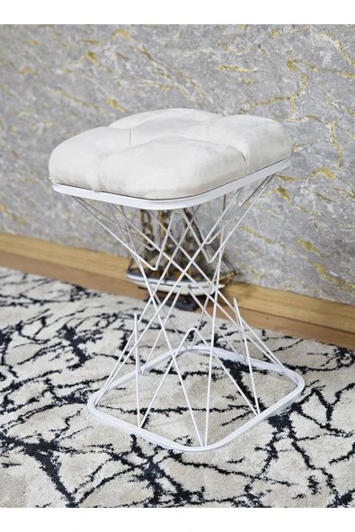 Kare Beyaz Boyalı Pota - Krem Babyface Kumaş Puf , Bench , Puf Oturak , Bench , Ayak Ucu Oturak , Tabure , Makyaj Oturak