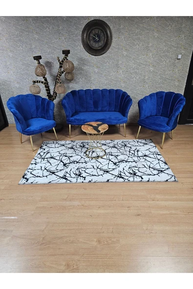 Gold Kaplama Sivriltme Ayak Mavi Döşeme Papatya Çay Seti Koltuk Takımı , Balkon, Salon, Ofis, Cafe Koltuk Takımı - Resim 3