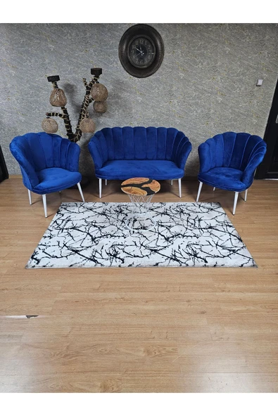 Beyaz Boyalı Sivriltme Ayak Mavi Döşeme Papatya Çay Seti Koltuk Takımı , Balkon, Salon, Ofis, Cafe Koltuk Takımı - 5