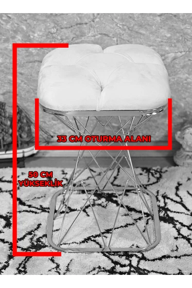 Kare Beyaz Boyalı Pota - Krem Babyface Kumaş Puf , Bench , Puf Oturak , Bench , Ayak Ucu Oturak , Tabure , Makyaj Oturak - 5