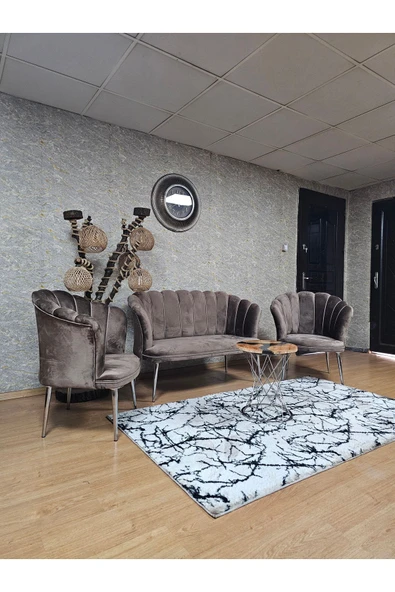Siyah Boyalı Sivriltme Ayak Kahverengi Döşeme Papatya Çay Seti Koltuk Takımı , Balkon, Salon, Ofis, Cafe Koltuk Takımı - 4