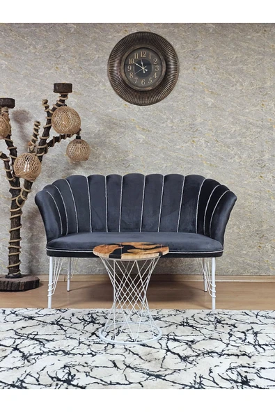 İkili Beyaz Boyalı Tel Ayak Füme Döşeme Papatya Çay Seti Koltuk Takımı , Balkon, Salon, Ofis, Cafe Koltuk Takımı