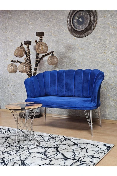 İkili Krom Tel Ayak Mavi Döşeme Papatya Çay Seti Koltuk Takımı , Balkon, Salon, Ofis, Cafe Koltuk Takımı - Resim 3