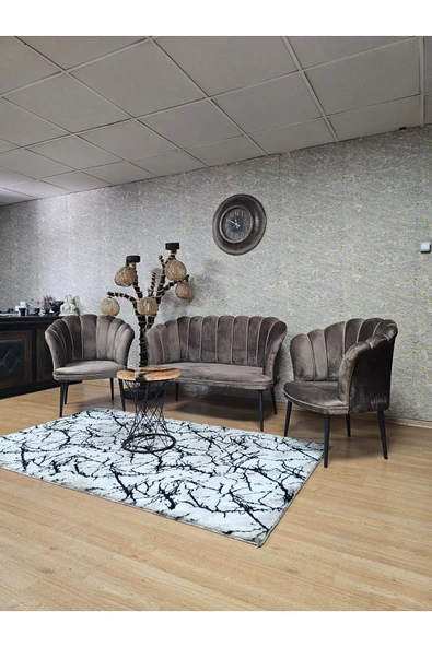 Siyah Boyalı Sivriltme Ayak Kahverengi Döşeme Papatya Çay Seti Koltuk Takımı , Balkon, Salon, Ofis, Cafe Koltuk Takımı - 6