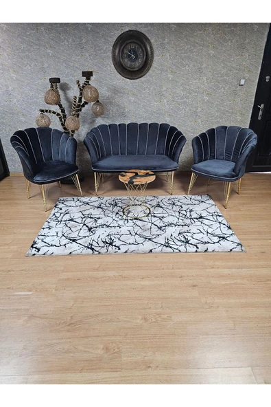 Gold Kaplama Tel Ayak Füme Döşeme Papatya Çay Seti Koltuk Takımı , Balkon, Salon, Ofis, Cafe Koltuk Takımı - Resim 3