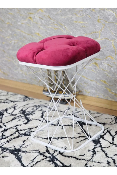 Kare Beyaz Boyalı Pota - Bordo Babyface Kumaş Puf , Bench , Puf Oturak , Bench , Ayak Ucu Oturak , Tabure , Makyaj Oturak