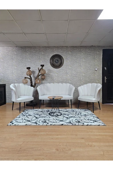 Siyah Boyalı Sivriltme Ayak Krem Döşeme Papatya Çay Seti Koltuk Takımı , Balkon, Salon, Ofis, Cafe Koltuk Takımı