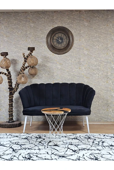 İkili Beyaz Boyalı Sivriltme Ayak Siyah Döşeme Papatya Çay Seti Koltuk Takımı , Balkon, Salon, Ofis, Cafe Koltuk Takımı