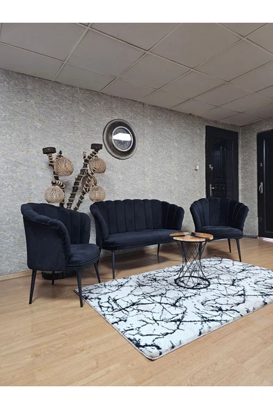 Siyah Boyalı Sivriltme Ayak Siyah Döşeme Papatya Çay Seti Koltuk Takımı , Balkon, Salon, Ofis, Cafe Koltuk Takımı - 4