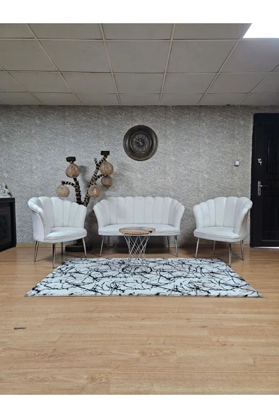 Krom Kaplama Sivriltme Ayak Krem Döşeme Papatya Çay Seti Koltuk Takımı , Balkon, Salon, Ofis, Cafe Koltuk Takımı