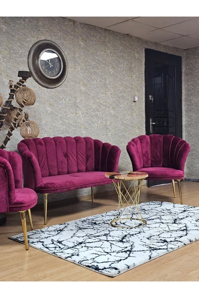 Gold Kaplama Sivriltme Ayak Bordo Döşeme Papatya Çay Seti Koltuk Takımı , Balkon, Salon, Ofis, Cafe Koltuk Takımı - 5