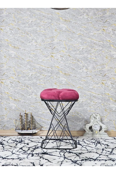 Kare Siyah Boyalı Pota - Bordo Babyface Kumaş Puf , Bench , Puf Oturak , Bench , Ayak Ucu Oturak , Tabure , Makyaj Oturak - 5