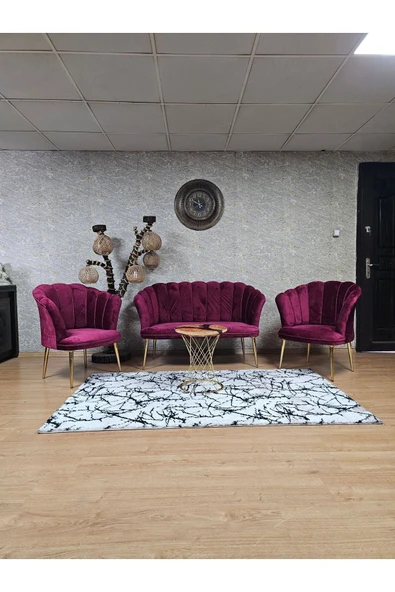 Gold Kaplama Sivriltme Ayak Bordo Döşeme Papatya Çay Seti Koltuk Takımı , Balkon, Salon, Ofis, Cafe Koltuk Takımı