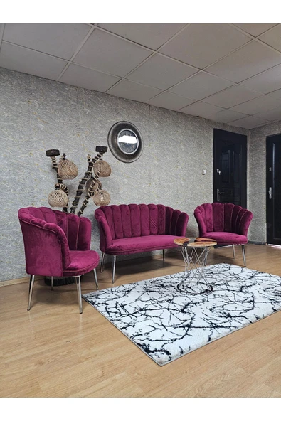 Krom Kaplama Sivriltme Ayak Bordo Döşeme Papatya Çay Seti Koltuk Takımı , Balkon, Salon, Ofis, Cafe Koltuk Takımı - 4