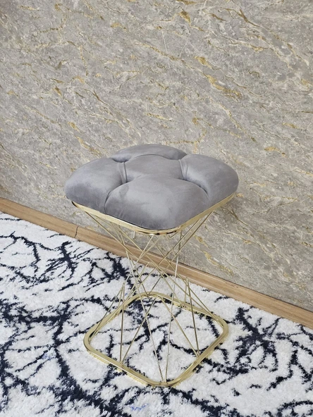 Kare Gold Kaplama  Pota - Siyah Babyface Kumaş  Puf , Bench , Puf Oturak , Bench , Ayak Ucu Oturak , Tabure , Makyaj Oturak - Resim 3