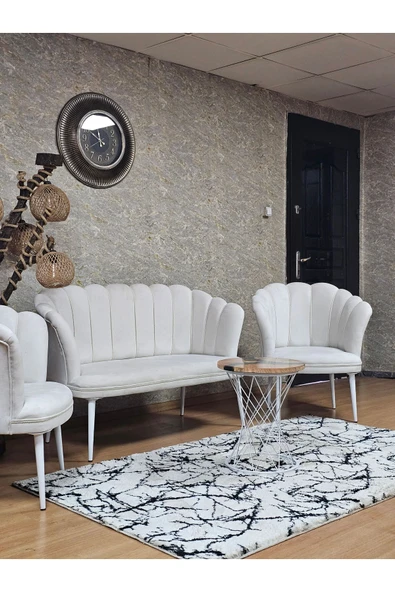 Beyaz Boyalı Sivriltme Ayak Krem Döşeme Papatya Çay Seti Koltuk Takımı , Balkon, Salon, Ofis, Cafe Koltuk Takımı - 5