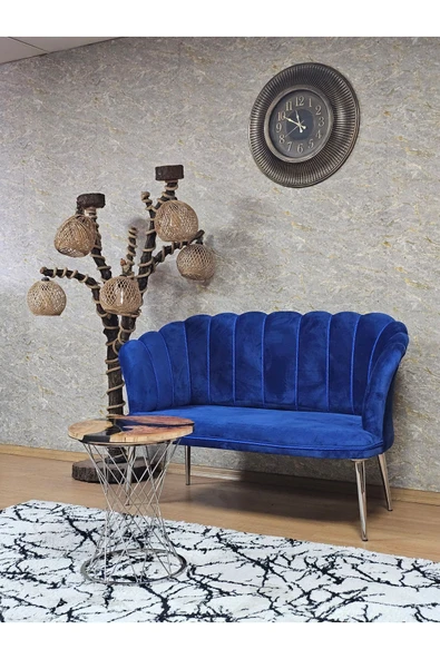 İkili Krom Kaplama Sivriltme Ayak Mavi Döşeme Papatya Çay Seti Koltuk Takımı , Balkon, Salon, Ofis, Cafe Koltuk Takımı - Resim 3