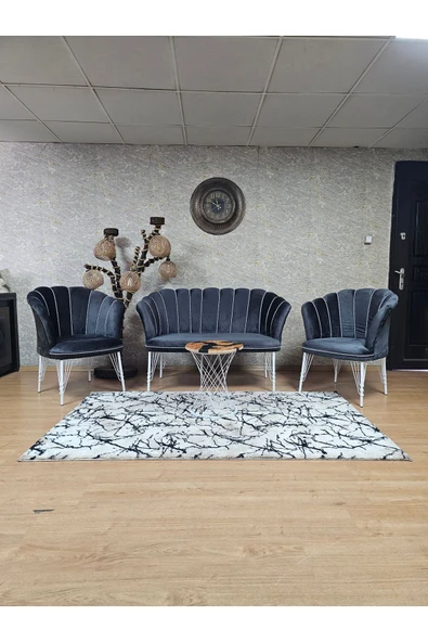 Beyaz Boyalı Tel Ayak Füme Döşeme Papatya Çay Seti Koltuk Takımı , Balkon, Salon, Ofis, Cafe Koltuk Takımı
