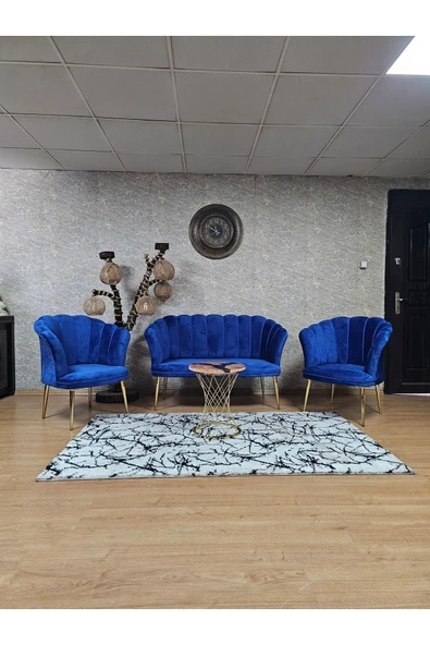 Gold Kaplama Sivriltme Ayak Mavi Döşeme Papatya Çay Seti Koltuk Takımı , Balkon, Salon, Ofis, Cafe Koltuk Takımı