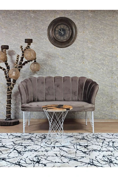 İkili Beyaz Boyalı Tel Ayak Kahverengi Döşeme Papatya Çay Seti Koltuk Takımı , Balkon, Salon, Ofis, Cafe Koltuk Takımı