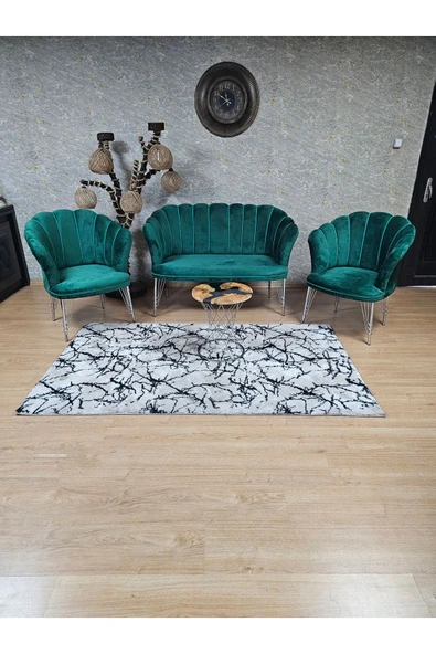 Krom Tel Ayak Yeşil Döşeme Papatya Çay Seti Koltuk Takımı , Balkon, Salon, Ofis, Cafe Koltuk Takımı - 3