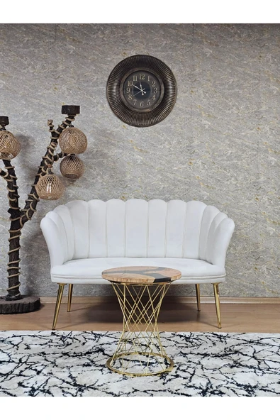 İkili Gold Kaplama Sivriltme Ayak Krem Döşeme Papatya Çay Seti Koltuk Takımı , Balkon, Salon, Ofis, Cafe Koltuk Takımı - 4