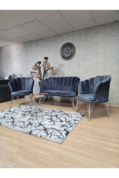 Krom Tel Ayak Füme Döşeme Papatya Çay Seti Koltuk Takımı , Balkon, Salon, Ofis, Cafe Koltuk Takımı - 6