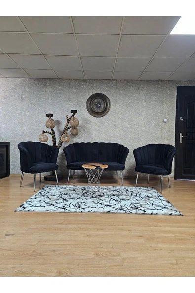 Krom Kaplama Sivriltme Ayak Siyah Döşeme Papatya Çay Seti Koltuk Takımı , Balkon, Salon, Ofis, Cafe Koltuk Takımı