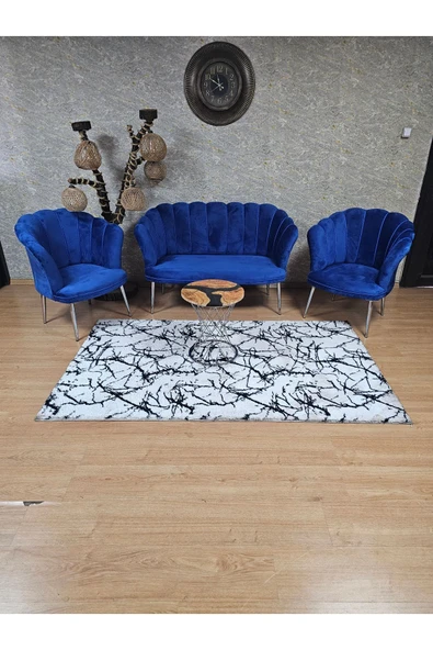 Krom Kaplama Sivriltme Ayak Mavi Döşeme Papatya Çay Seti Koltuk Takımı , Balkon, Salon, Ofis, Cafe Koltuk Takımı - 3
