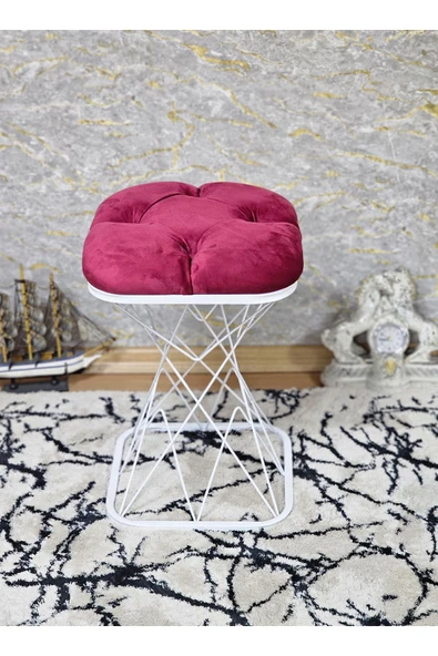 Kare Beyaz Boyalı Pota - Bordo Babyface Kumaş Puf , Bench , Puf Oturak , Bench , Ayak Ucu Oturak , Tabure , Makyaj Oturak - 3
