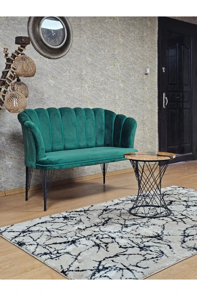 İkili Siyah Boyalı Tel Ayak Yeşil Döşeme Papatya Çay Seti Koltuk Takımı , Balkon, Salon, Ofis, Cafe Koltuk Takımı - Resim 2