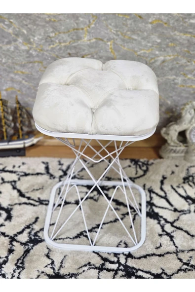 Kare Beyaz Boyalı Pota - Krem Babyface Kumaş Puf , Bench , Puf Oturak , Bench , Ayak Ucu Oturak , Tabure , Makyaj Oturak - 2