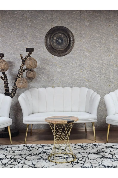 Gold Kaplama Sivriltme Ayak Krem Döşeme Papatya Çay Seti Koltuk Takımı , Balkon, Salon, Ofis, Cafe Koltuk Takımı - 2