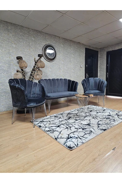 Krom Tel Ayak Füme Döşeme Papatya Çay Seti Koltuk Takımı , Balkon, Salon, Ofis, Cafe Koltuk Takımı - 4