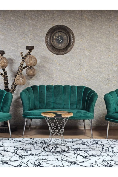 Krom Kaplama Sivriltme Ayak Yeşil Döşeme Papatya Çay Seti Koltuk Takımı , Balkon, Salon, Ofis, Cafe Koltuk Takımı - Resim 2