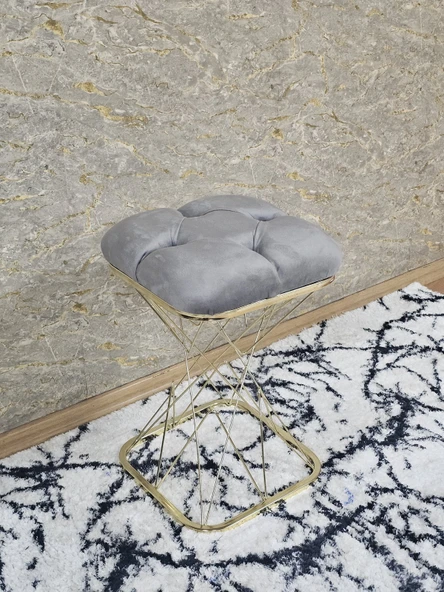 Kare Gold Kaplama  Pota - Siyah Babyface Kumaş  Puf , Bench , Puf Oturak , Bench , Ayak Ucu Oturak , Tabure , Makyaj Oturak - Resim 2