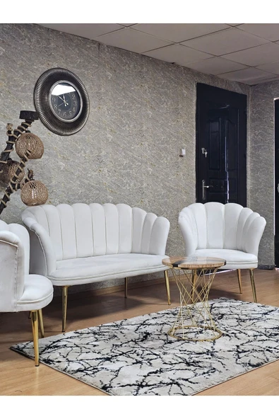 Gold Kaplama Sivriltme Ayak Krem Döşeme Papatya Çay Seti Koltuk Takımı , Balkon, Salon, Ofis, Cafe Koltuk Takımı - 4