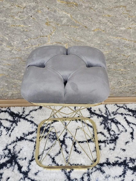 Kare Gold Kaplama  Pota - Siyah Babyface Kumaş  Puf , Bench , Puf Oturak , Bench , Ayak Ucu Oturak , Tabure , Makyaj Oturak - Resim 4