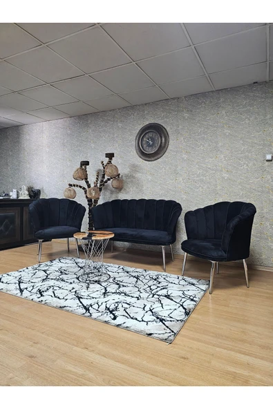 Krom Kaplama Sivriltme Ayak Siyah Döşeme Papatya Çay Seti Koltuk Takımı , Balkon, Salon, Ofis, Cafe Koltuk Takımı - 6