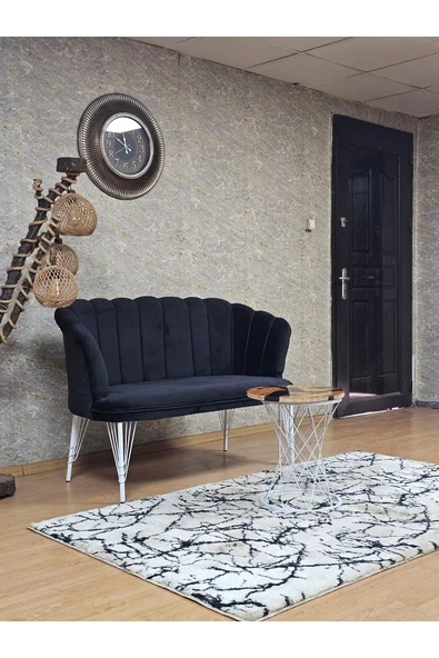 İkili Beyaz Boyalı Tel Ayak Siyah Döşeme Papatya Çay Seti Koltuk Takımı , Balkon, Salon, Ofis, Cafe Koltuk Takımı - 2