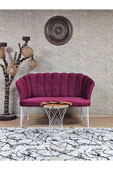 İkili Beyaz Boyalı Tel Ayak Bordo Döşeme Papatya Çay Seti Koltuk Takımı , Balkon, Salon, Ofis, Cafe Koltuk Takımı