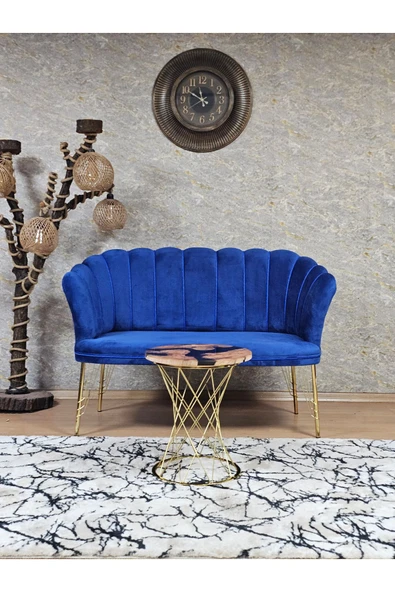 İkili Gold Kaplama  Tel Ayak Mavi Döşeme Papatya Çay Seti Koltuk Takımı , Balkon, Salon, Ofis, Cafe Koltuk Takımı